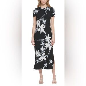 Calvin Klein Black and White Floral Midi Dress